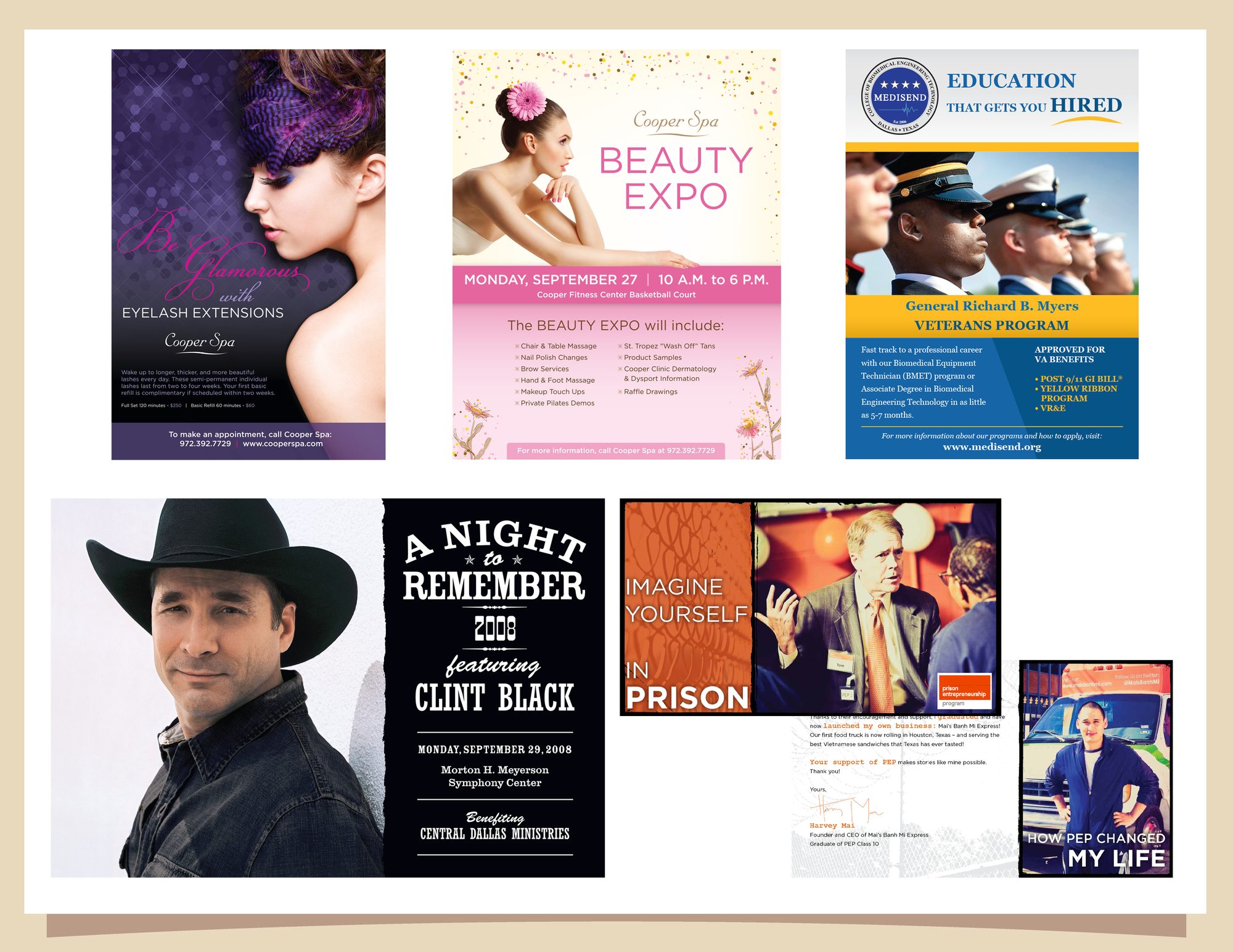 Collection of advertisements, event flyers and direct mail pieces