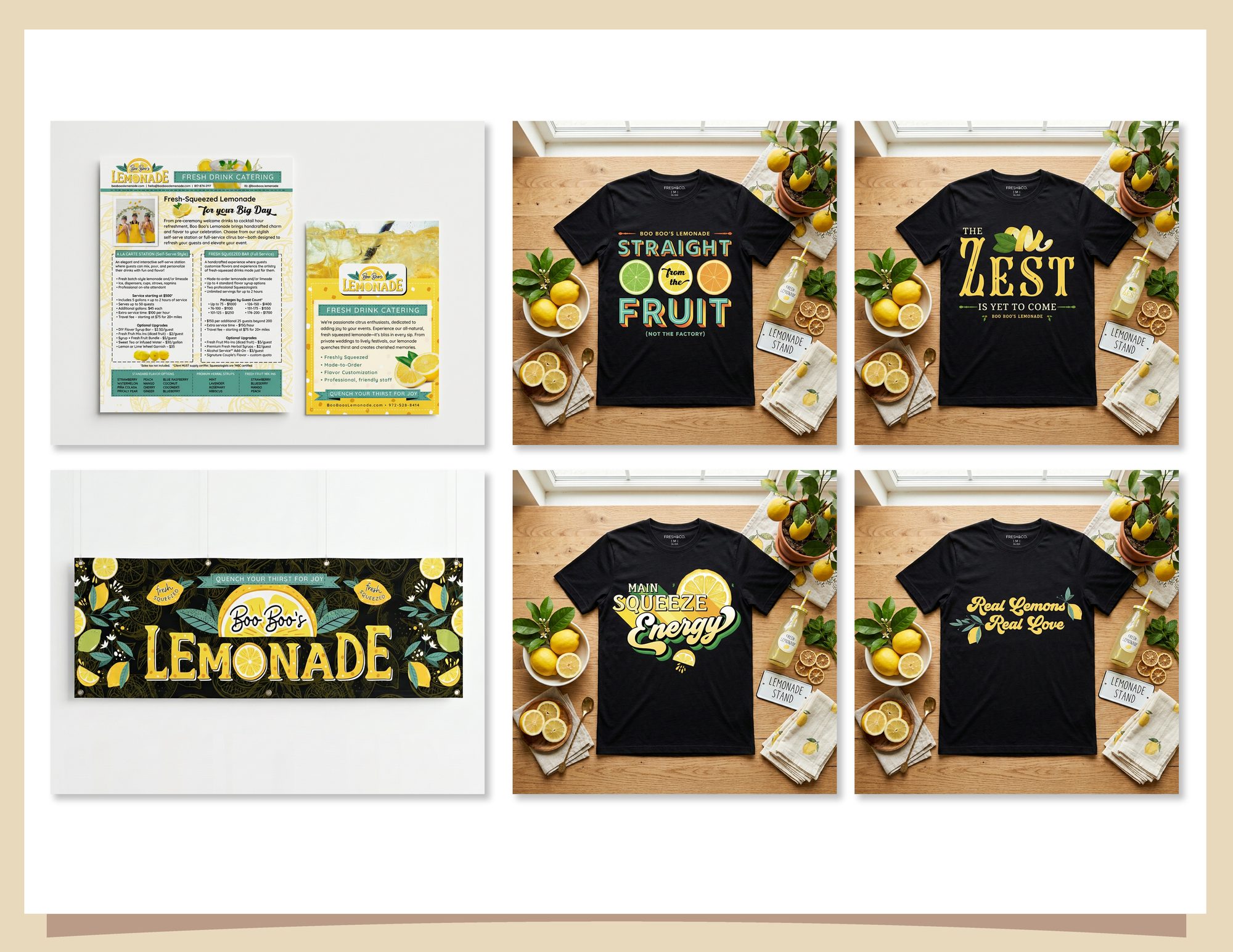 Boo Boo’s Lemonade catering sheets, event banner and t-shirt designs