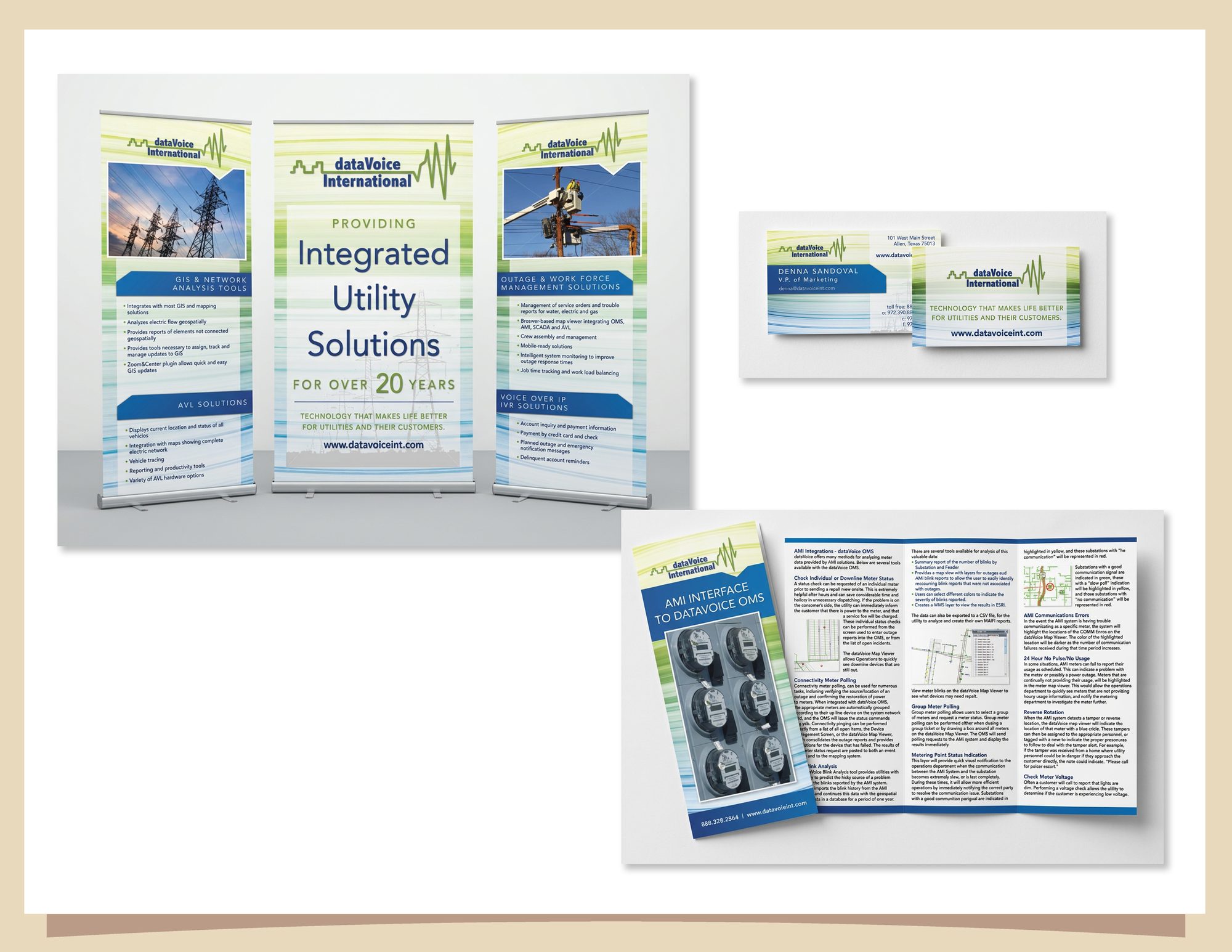 DataVoice International trade show banners, stationery and technical brochure